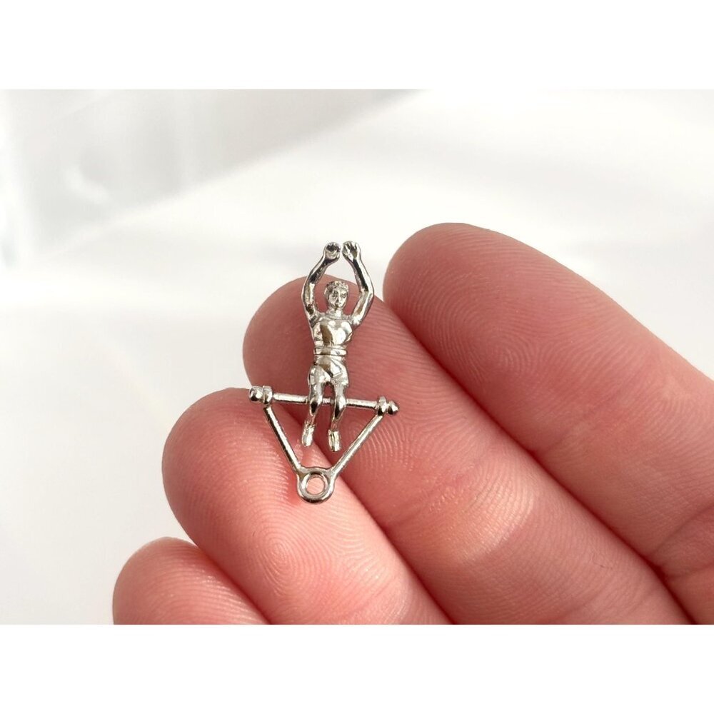 Gymnast | Acrobatic Man Silver Toned Teeny Tiny Figural Vintage Pendant | Charm - Picture 9 of 11